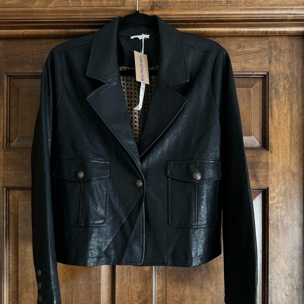 NWT Haystacks Womens Faux Leather Jacket Black Size Small